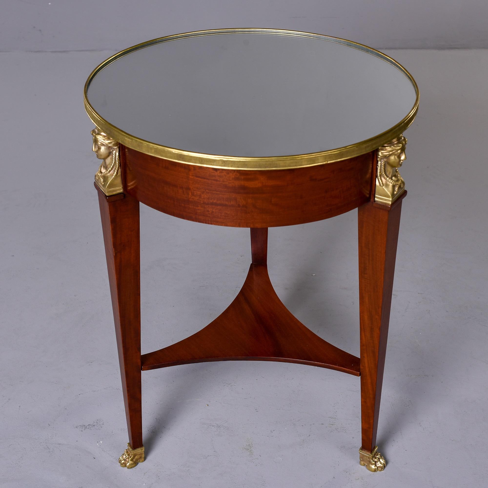 Empire Style Round Side Table with Mirrored Top and Brass Mounts 2