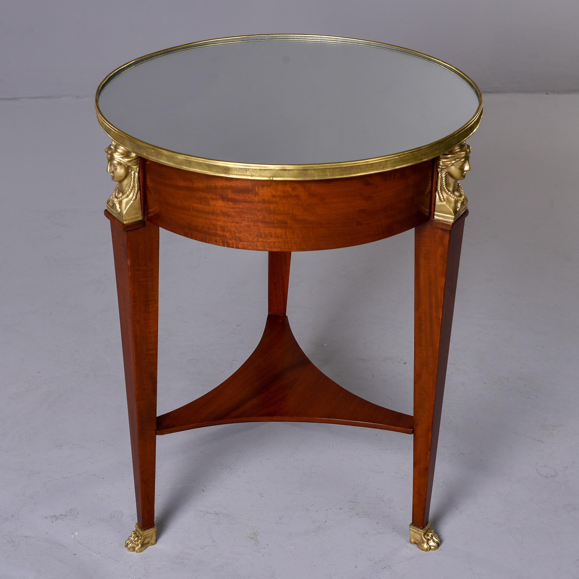 Empire Style Round Side Table with Mirrored Top and Brass Mounts 4