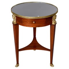 Antique Empire Style Round Side Table with Mirrored Top and Brass Mounts