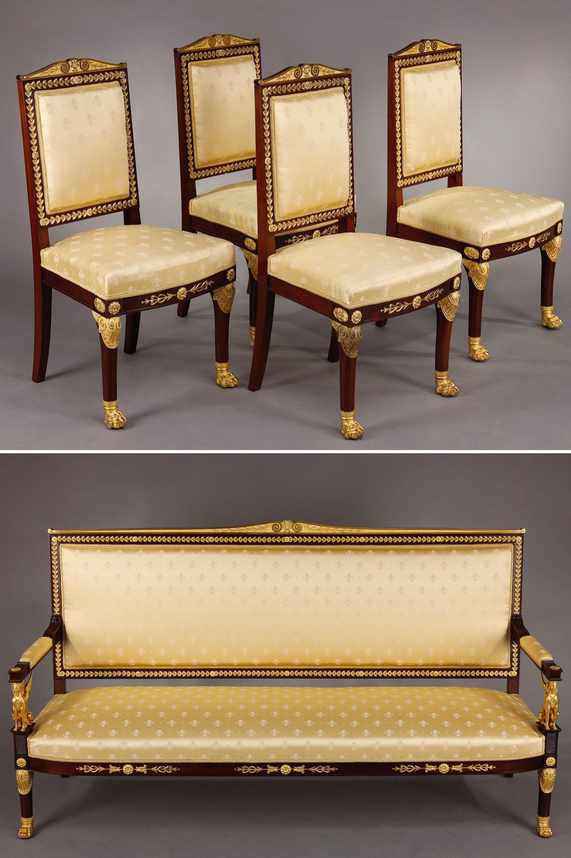 French Empire-style Salon in Mahogany and gilded bronzes For Sale