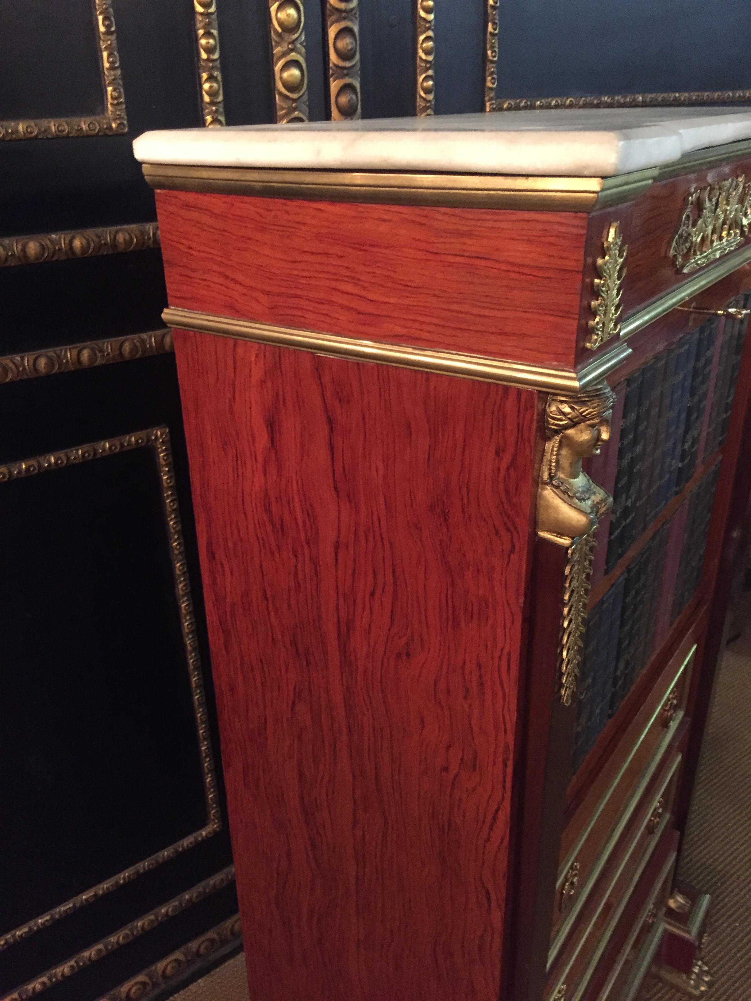Antique Empire Style Secretary with Brass and Marble Top mahogany veneer For Sale 10
