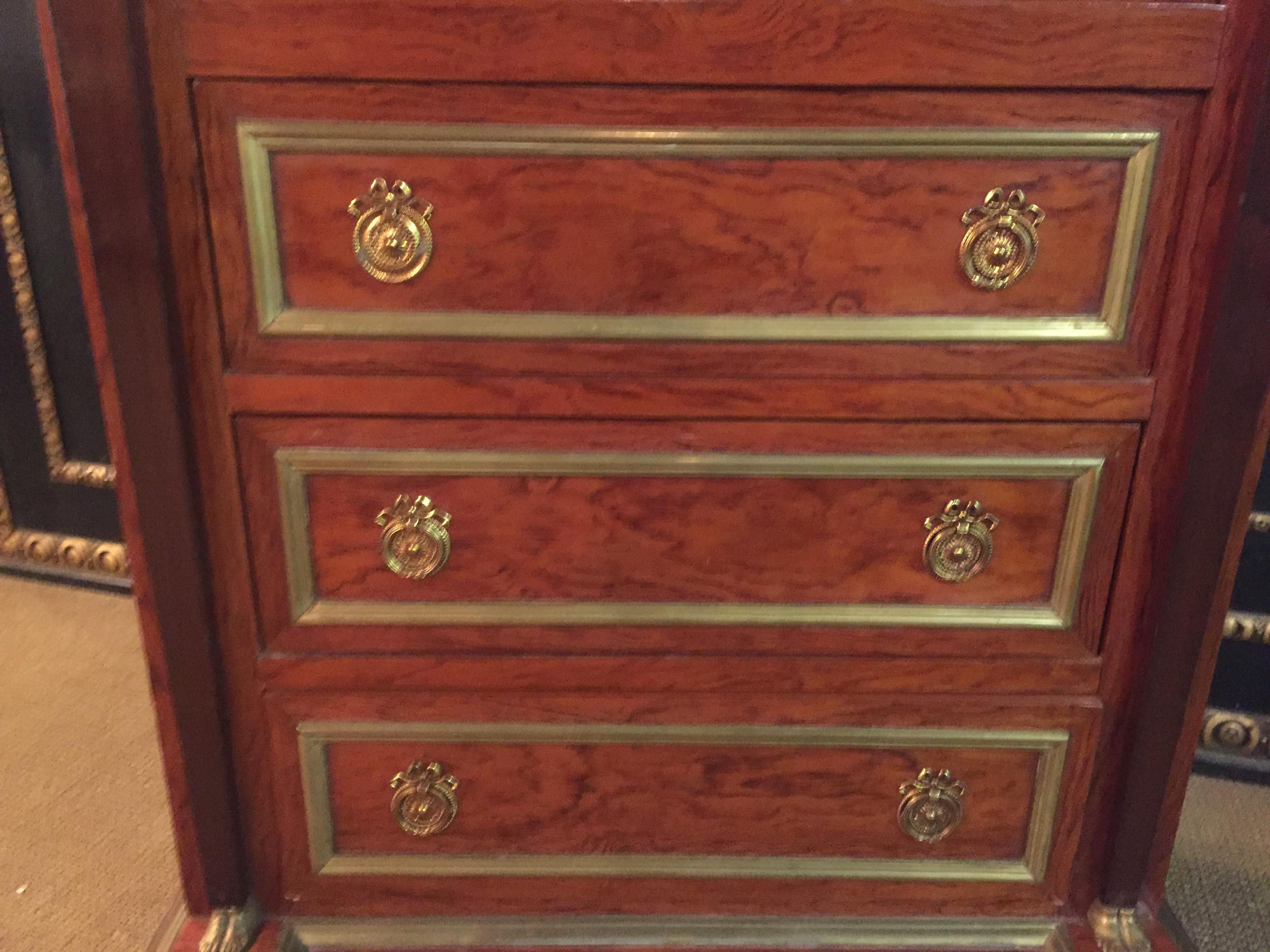 Antique Empire Style Secretary with Brass and Marble Top mahogany veneer For Sale 11