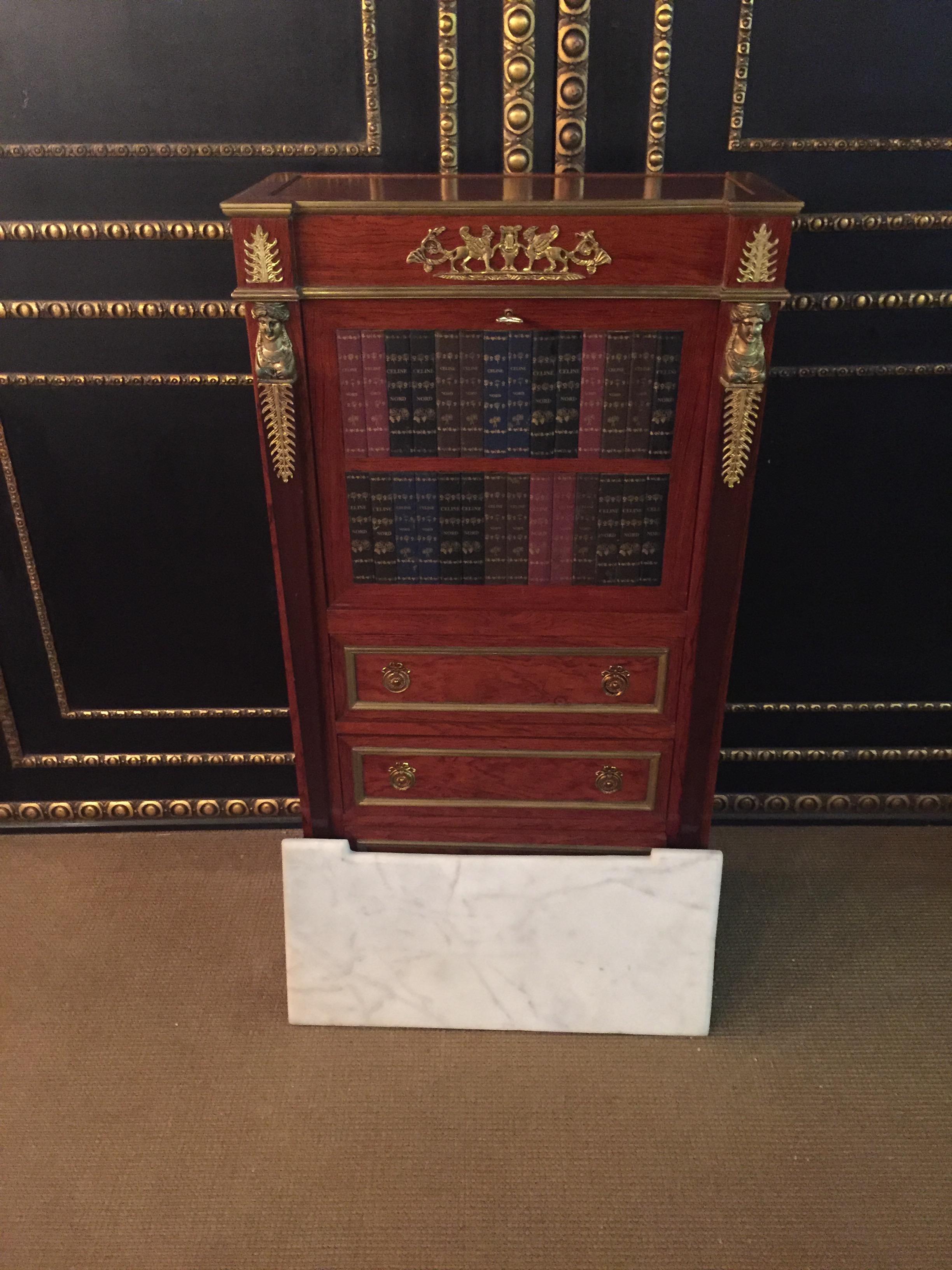Antique Empire Style Secretary with Brass and Marble Top mahogany veneer For Sale 13
