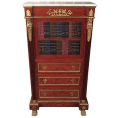 Antique Empire Style Secretary with Brass and Marble Top mahogany veneer
