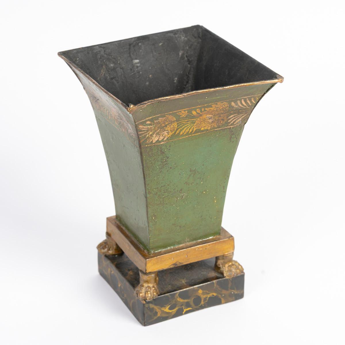 Empire Style Set in Painted Sheet Metal, Comprising a Candlestick and a Cup. For Sale 4