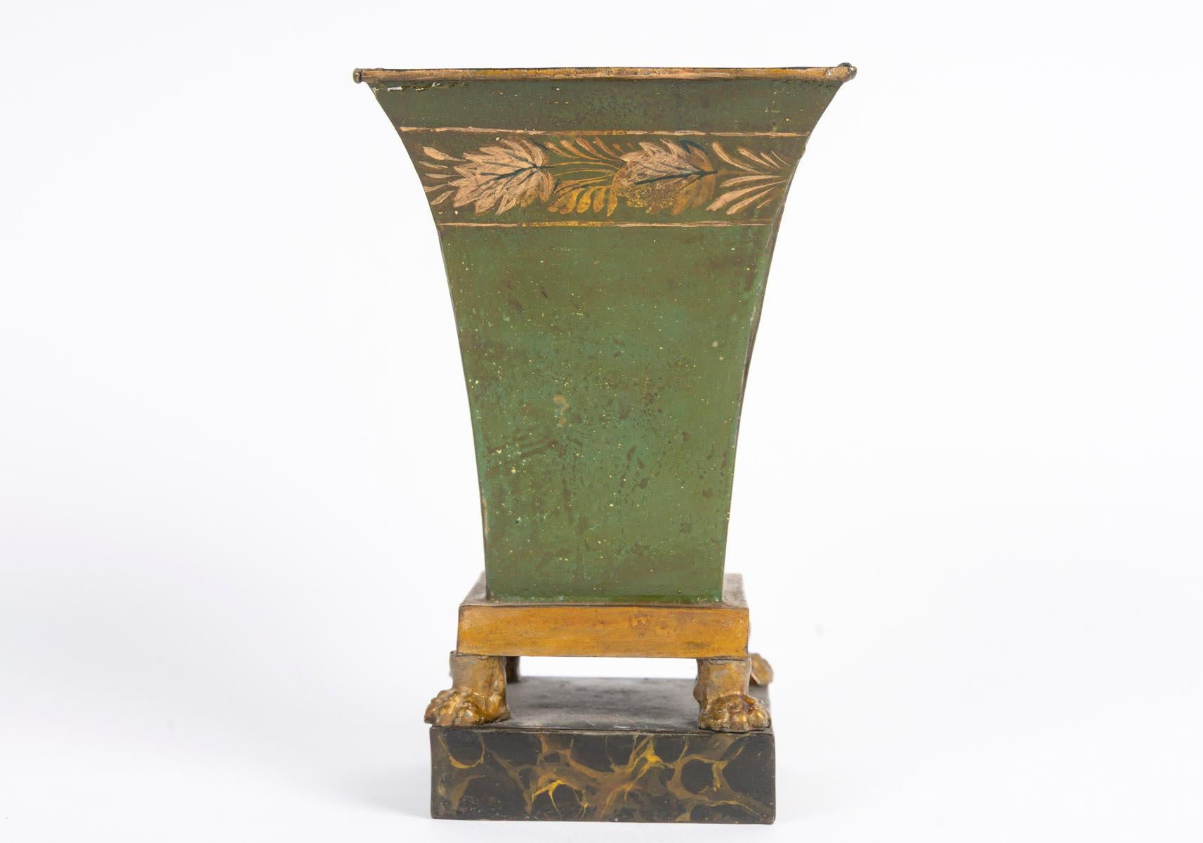 Empire Style Set in Painted Sheet Metal, Comprising a Candlestick and a Cup. For Sale 7
