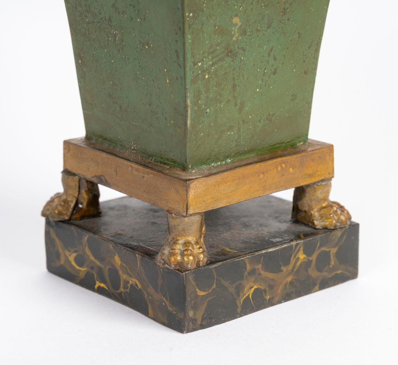 Empire Style Set in Painted Sheet Metal, Comprising a Candlestick and a Cup. For Sale 8