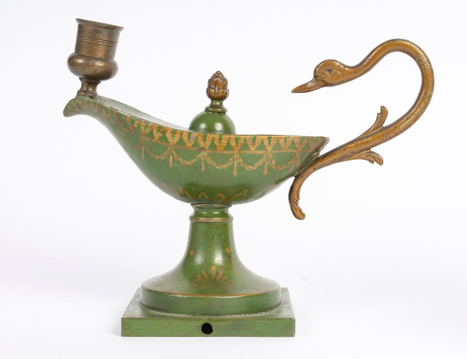 19th Century Empire Style Set in Painted Sheet Metal, Comprising a Candlestick and a Cup. For Sale