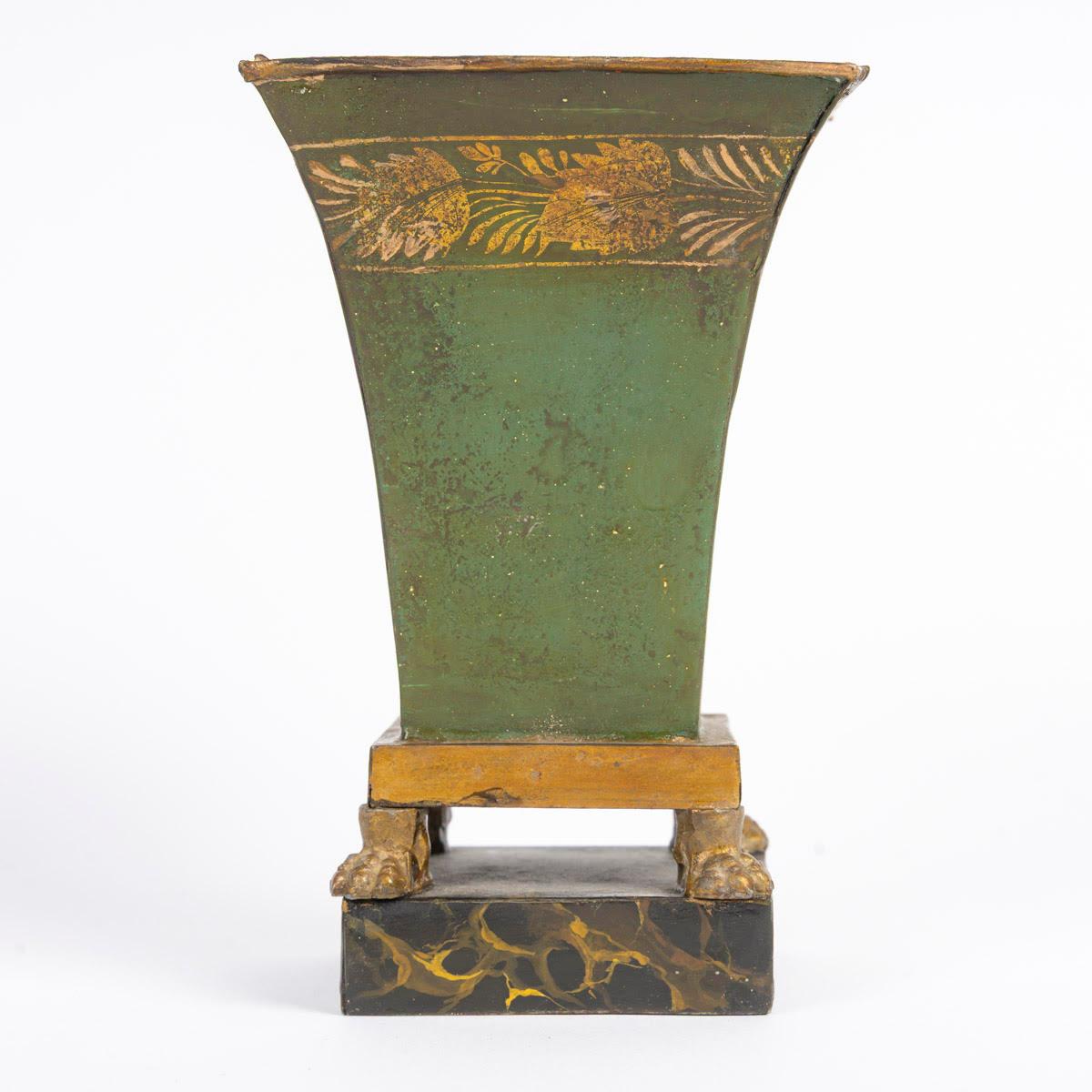 Empire Style Set in Painted Sheet Metal, Comprising a Candlestick and a Cup. For Sale 2
