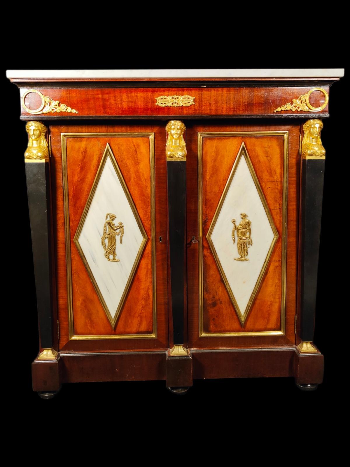 Hand-Crafted Empire Style Sideboard Cabinet 19th Century For Sale