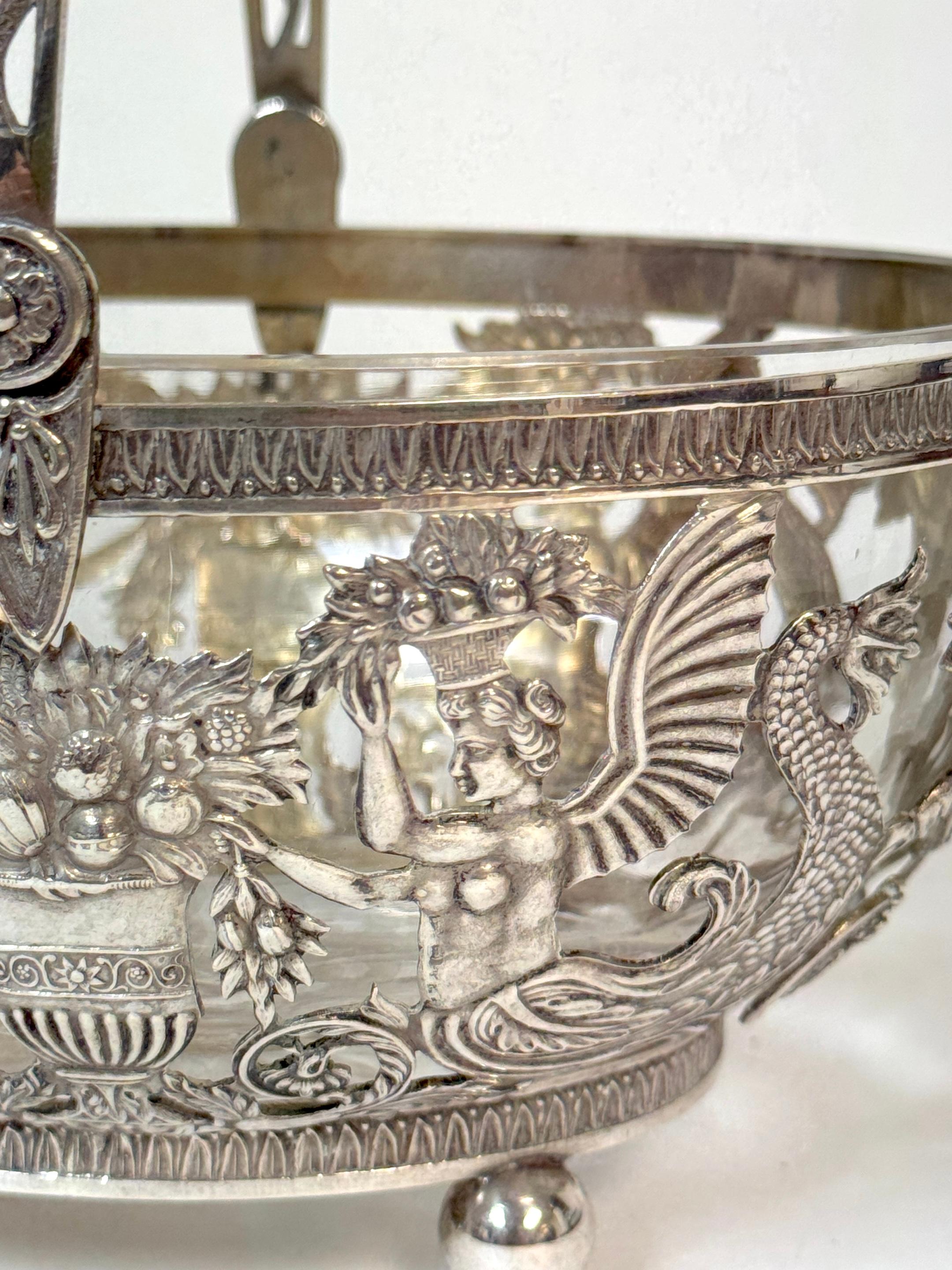 Empire Style Silver & Crystal Swing-Handle Basket /Sphinx Decoration, C. 1820 For Sale 3