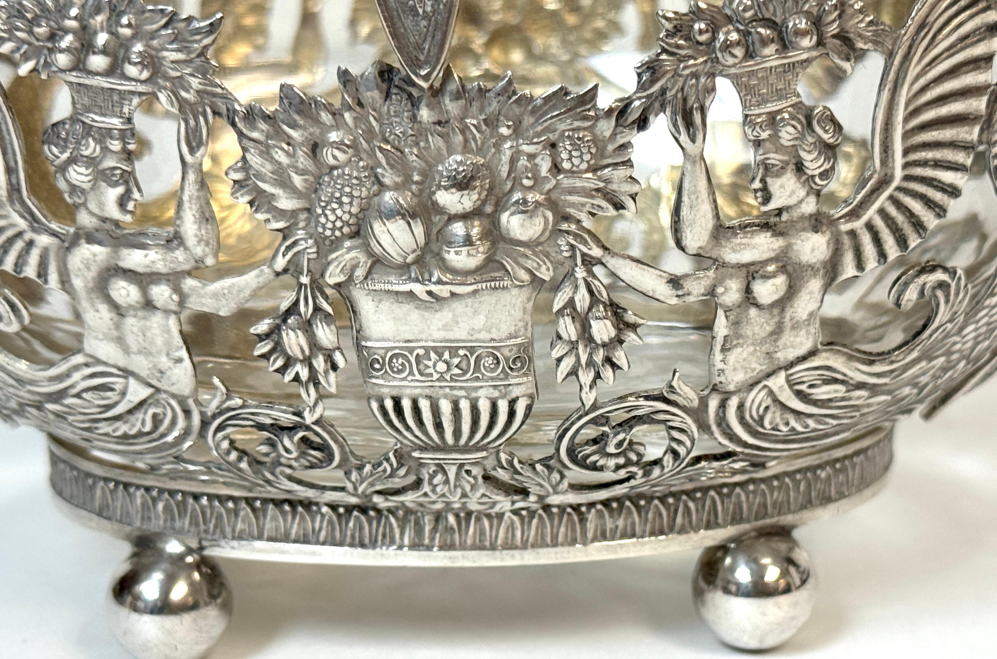 Empire Style Silver & Crystal Swing-Handle Basket /Sphinx Decoration, C. 1820 For Sale 4