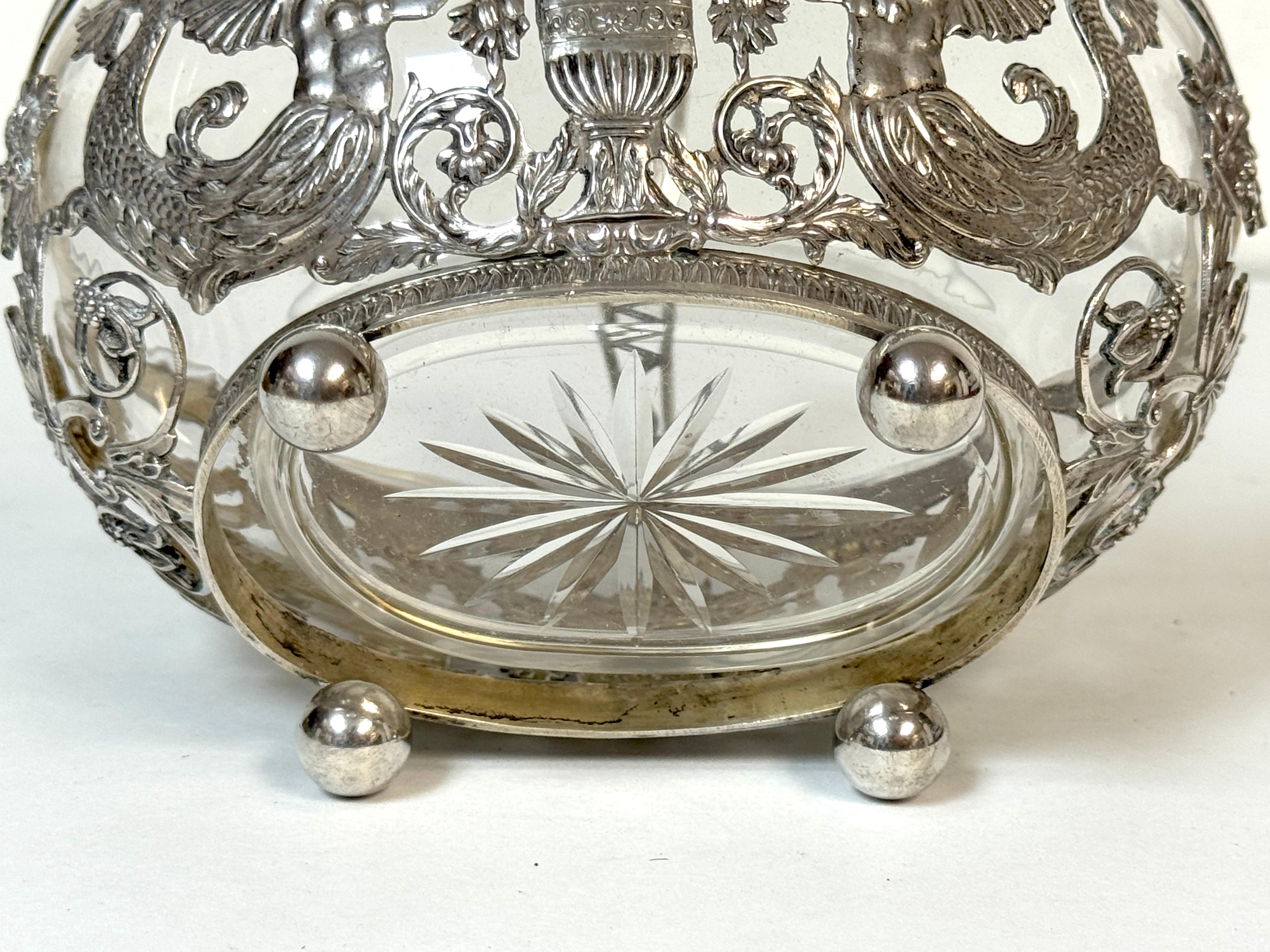 Empire Style Silver & Crystal Swing-Handle Basket /Sphinx Decoration, C. 1820 For Sale 5