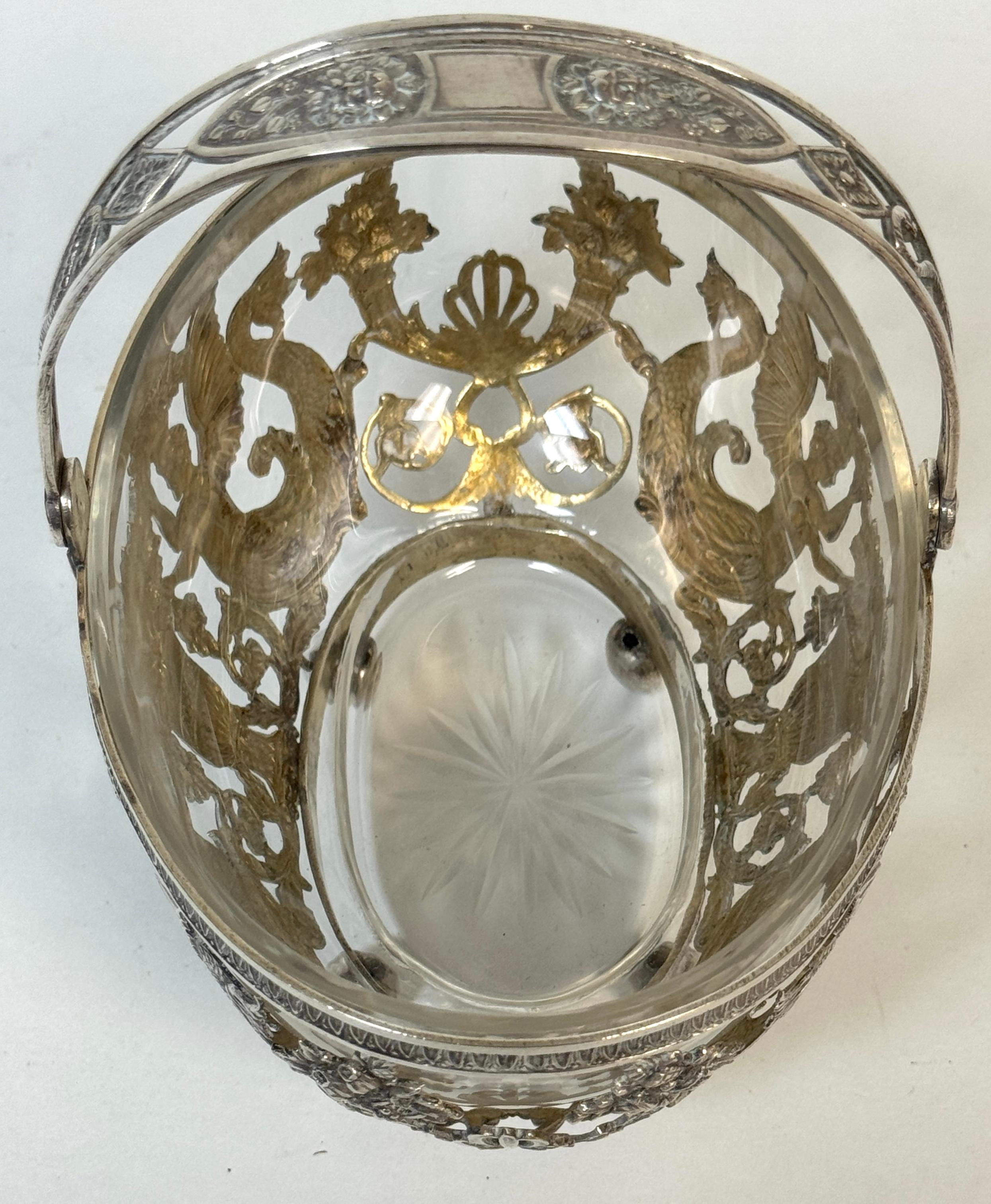 Empire Style Silver & Crystal Swing-Handle Basket /Sphinx Decoration, C. 1820 For Sale 6