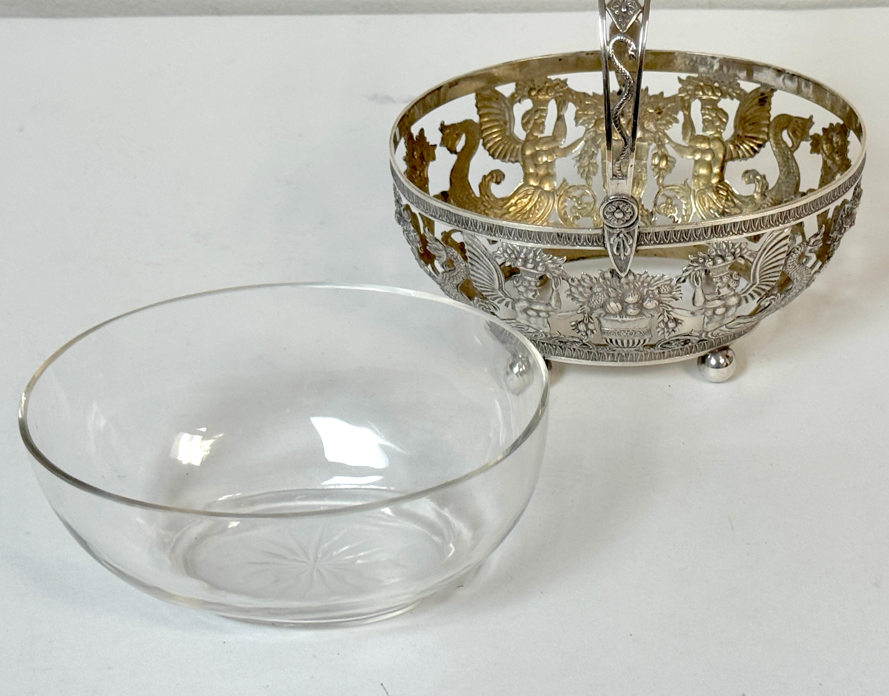 Empire Style Silver & Crystal Swing-Handle Basket /Sphinx Decoration, C. 1820 For Sale 7