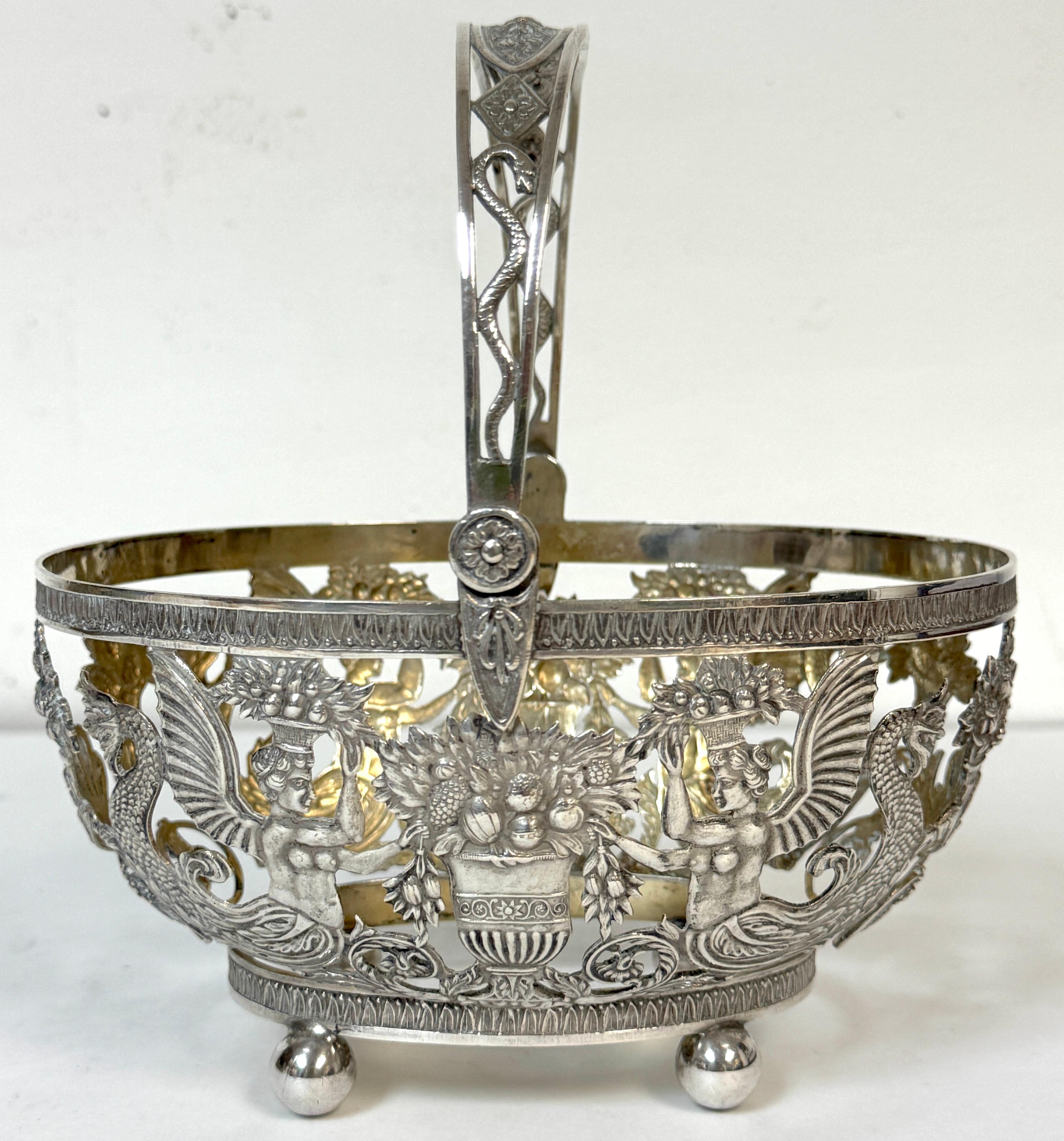 Empire Style Silver & Crystal Swing-Handle Basket /Sphinx Decoration, C. 1820 For Sale 8