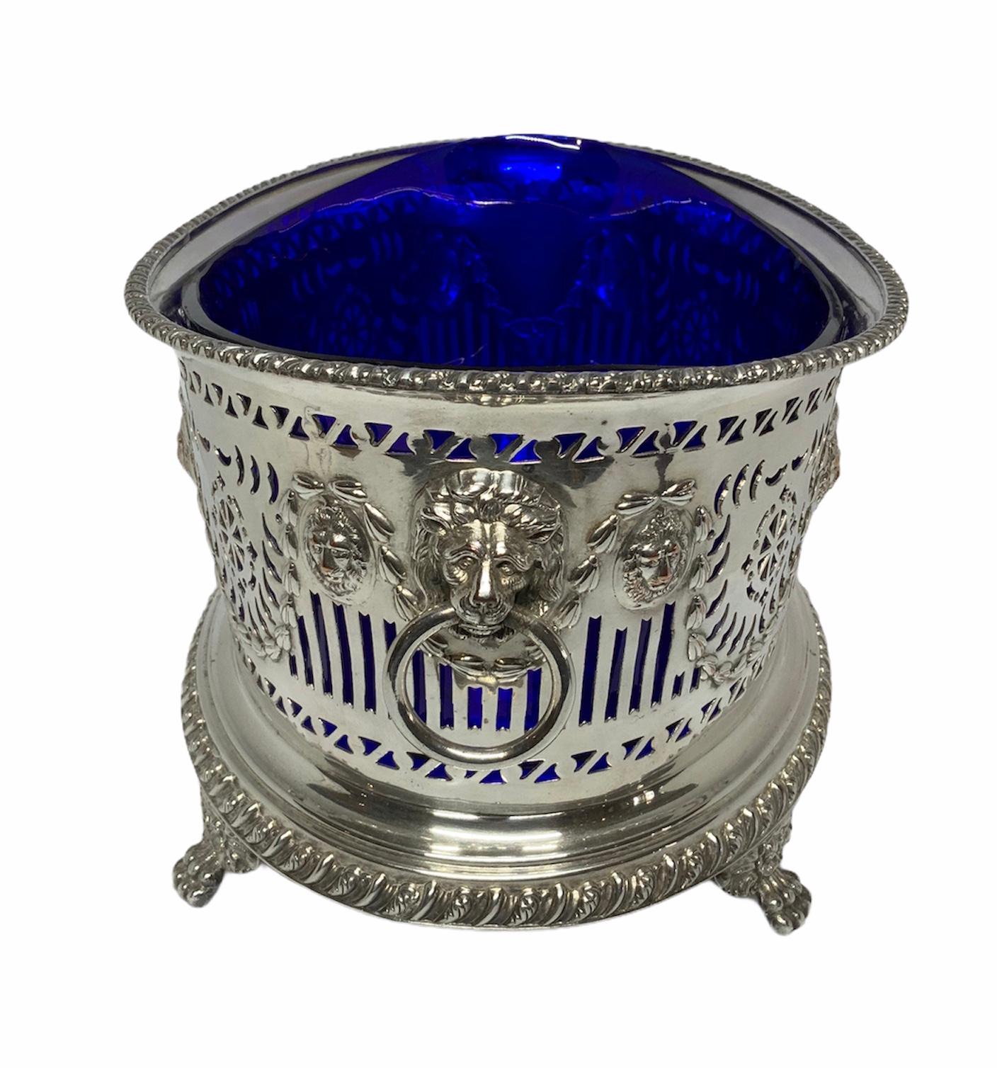 Empire Revival Empire Style Silver Plated Cobalt Blue Centerpiece For Sale