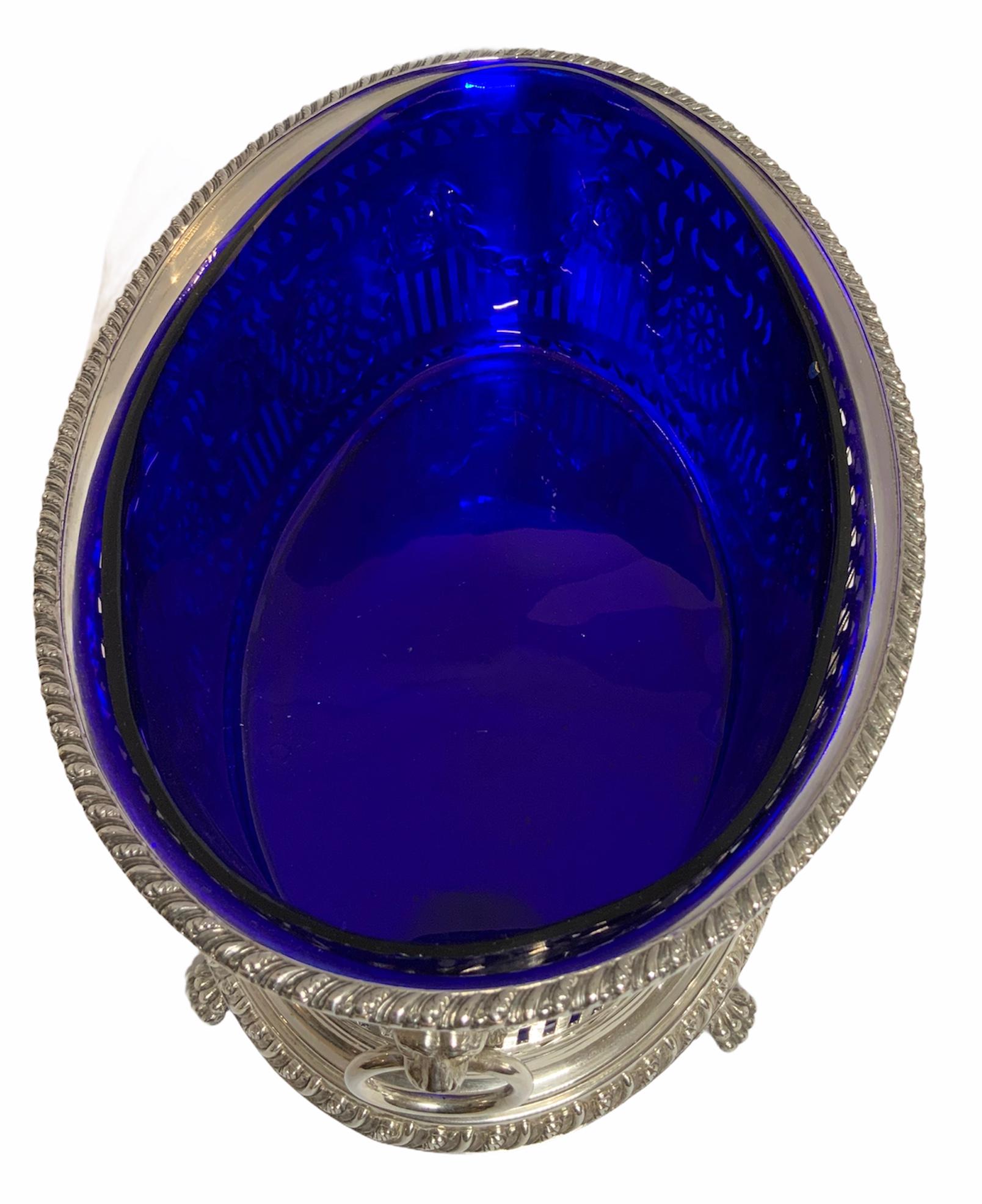 Unknown Empire Style Silver Plated Cobalt Blue Centerpiece For Sale