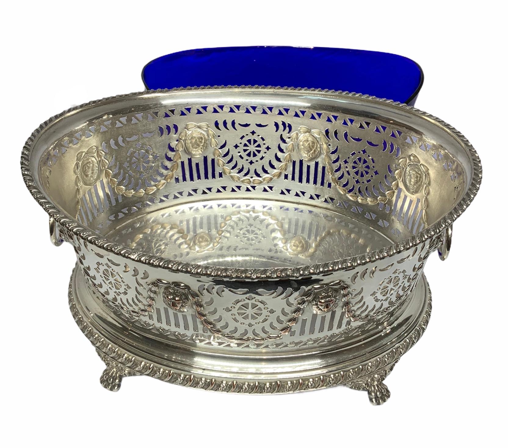 Empire Style Silver Plated Cobalt Blue Centerpiece In Good Condition For Sale In Guaynabo, PR