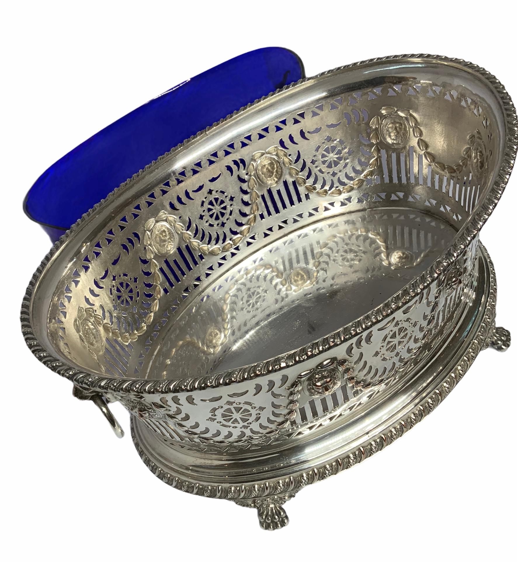 20th Century Empire Style Silver Plated Cobalt Blue Centerpiece For Sale