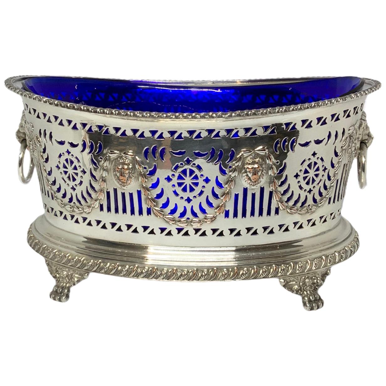 Empire Style Silver Plated Cobalt Blue Centerpiece For Sale