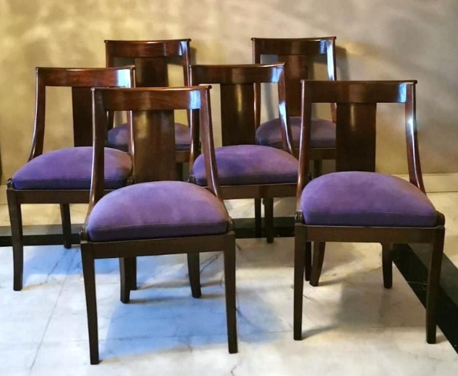 Coton Six chaises françaises modèle Gondola de style Empire  en vente