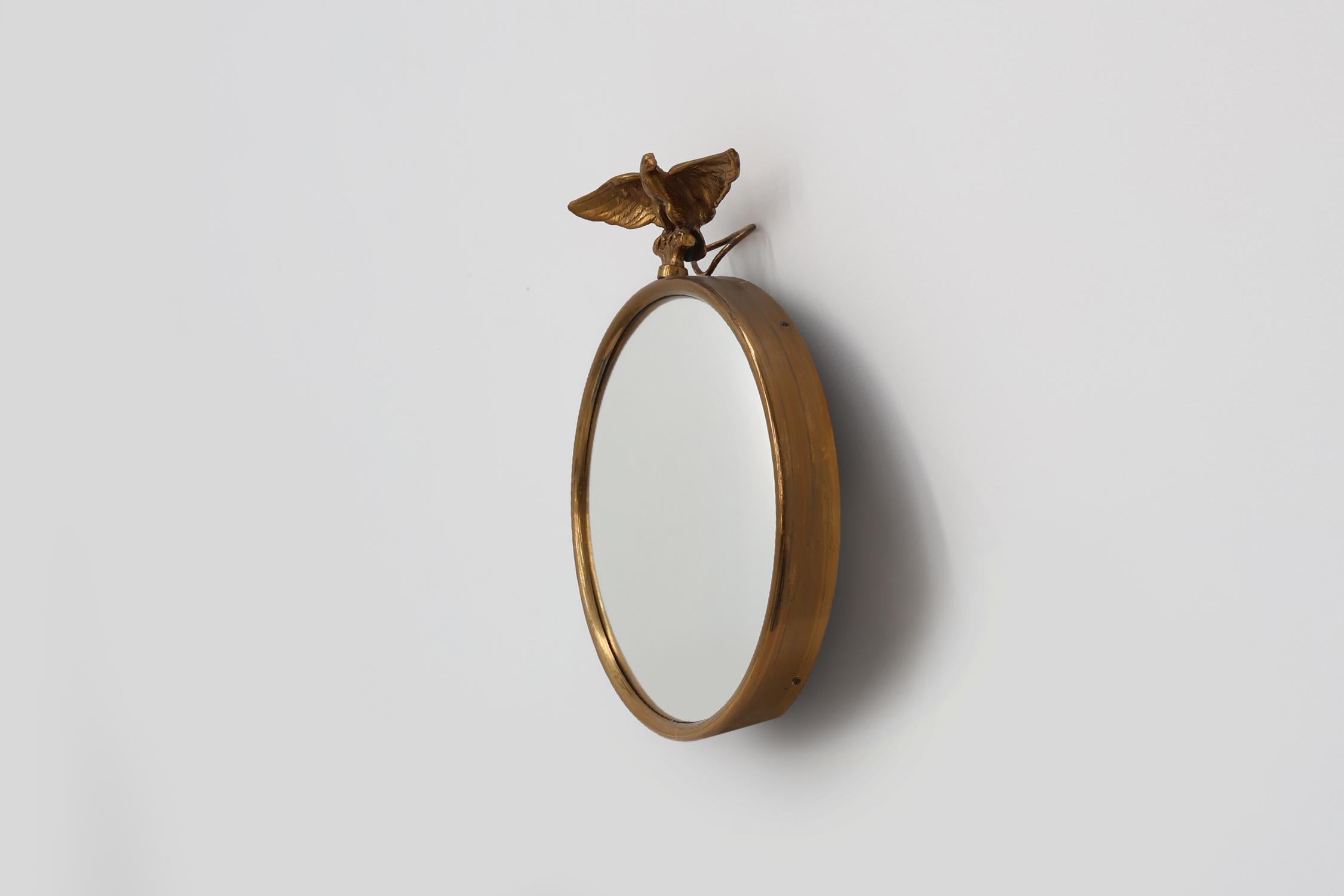 Empire style Small Gold Decorative convex Mirror with Eagle, France In Good Condition For Sale In Meulebeke, BE