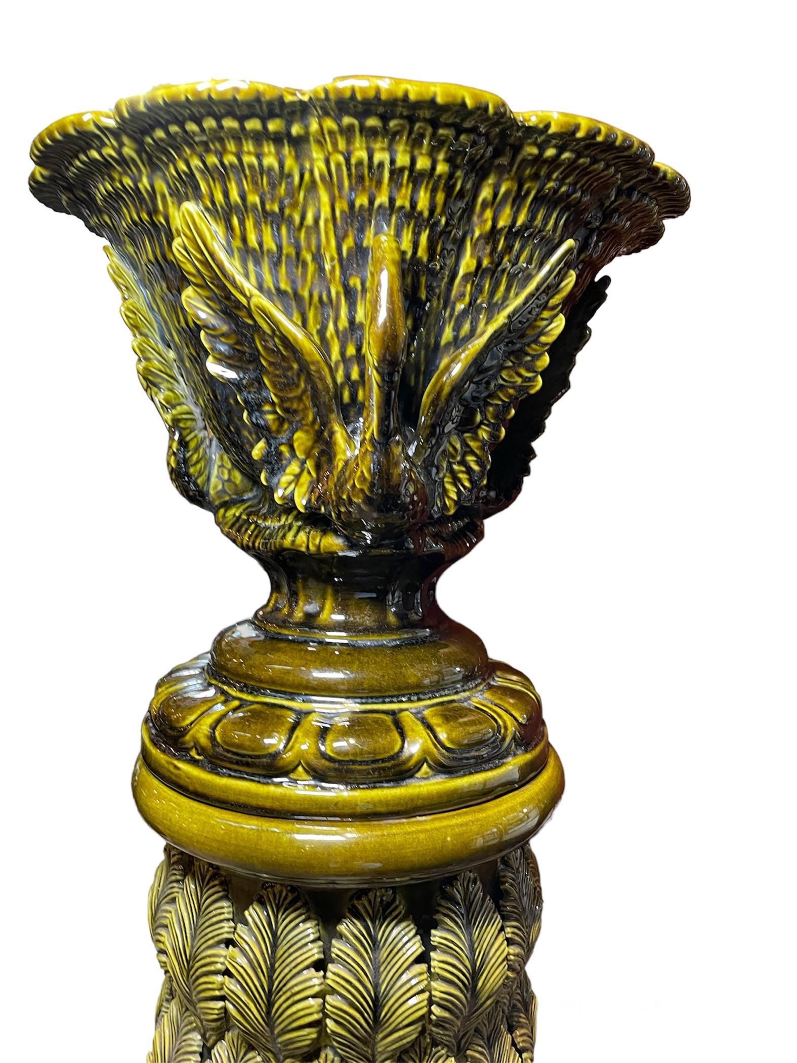 Hand-Painted Empire Style Spaniard Cerámicas Bondia Set  Of Large Jardiniere And Pedestal  For Sale