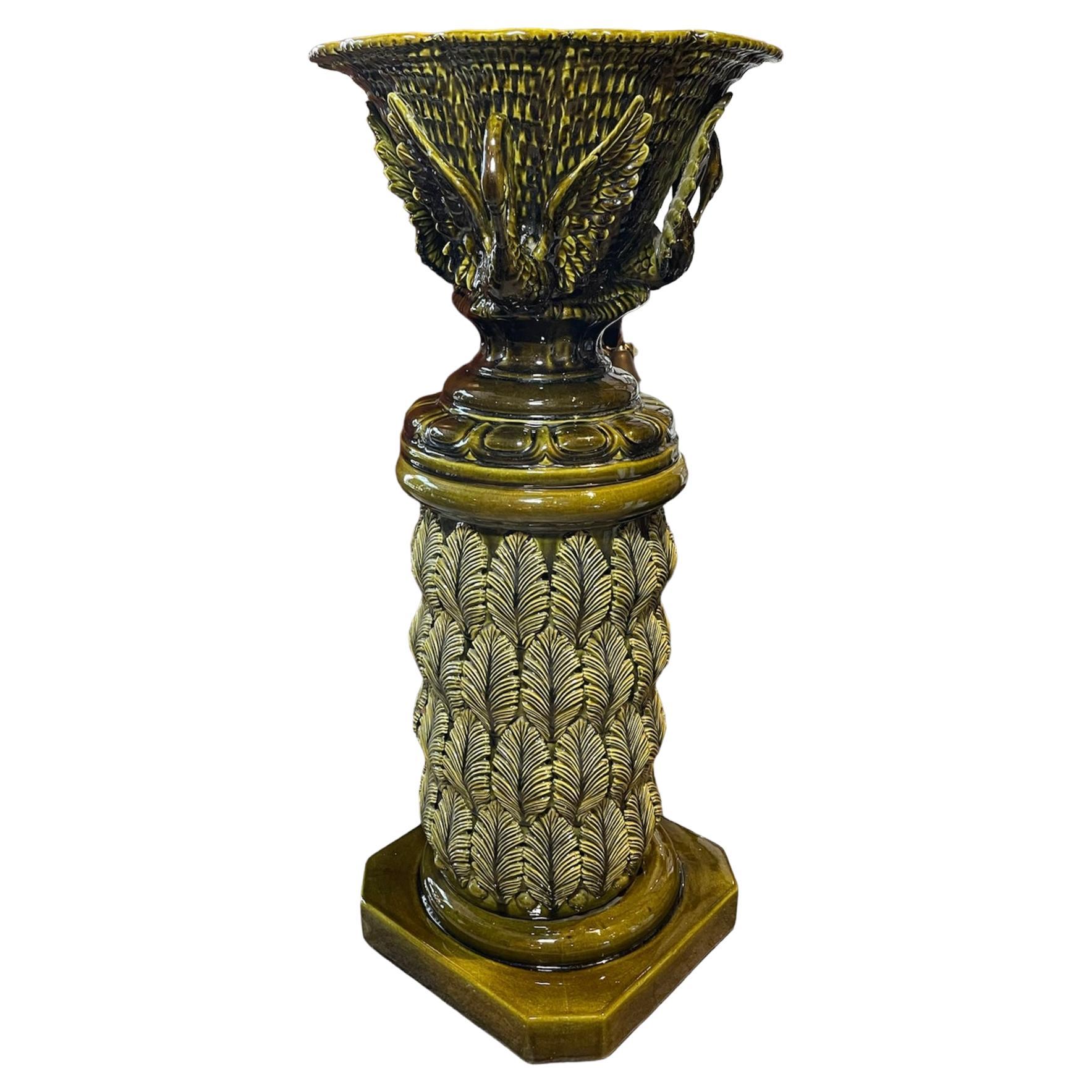 Empire Style Spaniard Cerámicas Bondia Set  Of Large Jardiniere And Pedestal  For Sale