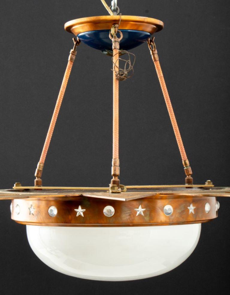 Empire Style Starburst Brass and White Glass Ceiling Light with faceted circle and star form glass decoration, early 20th century.

Dealer: S138XX