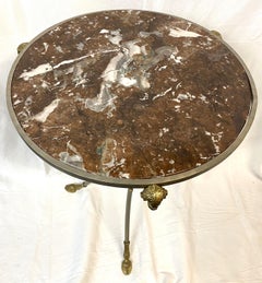 Empire Style Steel & Brass Gueridon with Red Marble Top & Hoof Feet