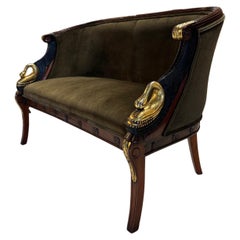 Empire-Style Swan Settee in Olive Velvet