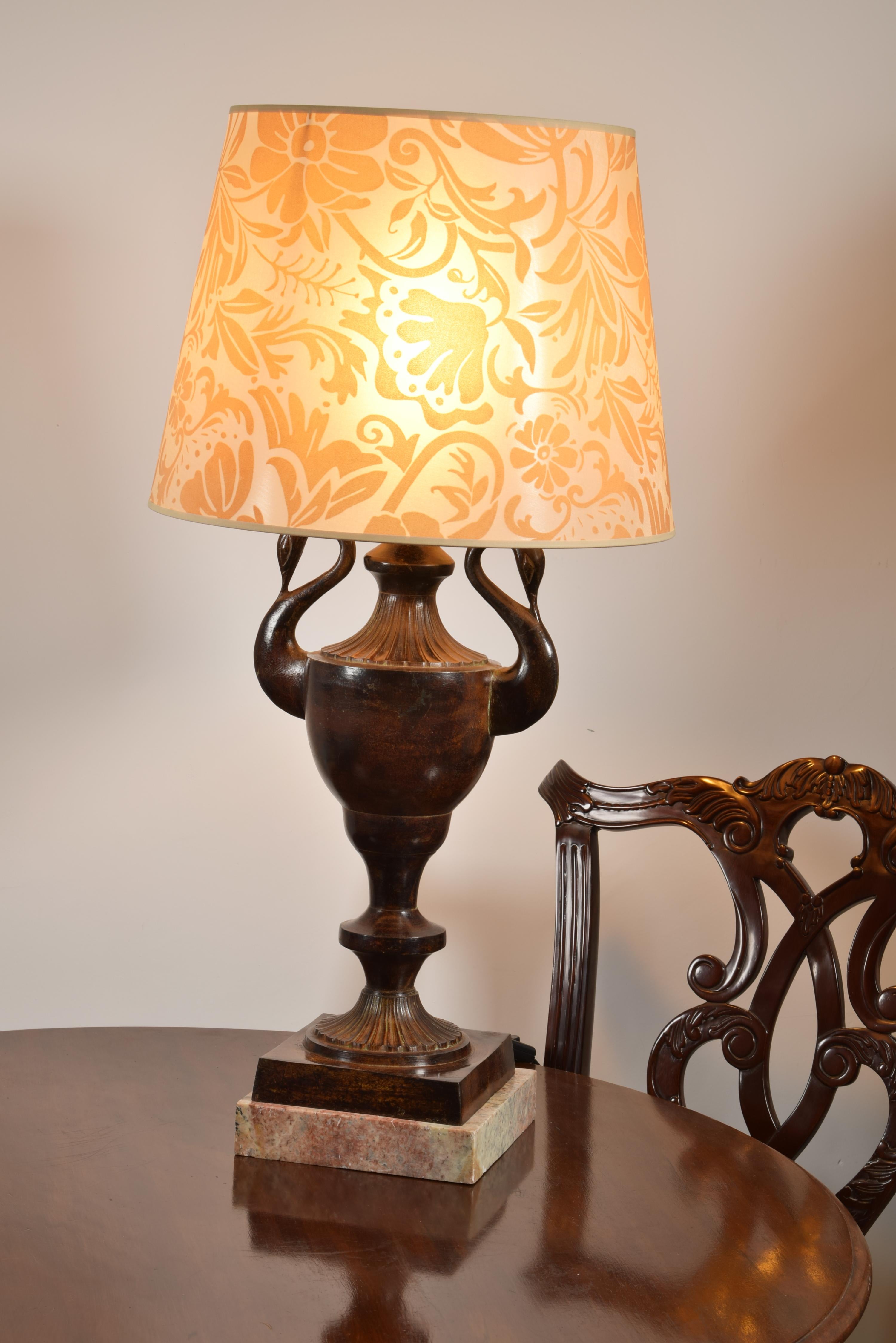 European Empire Style Table Lamp (No Shade). Bronze, Marble For Sale