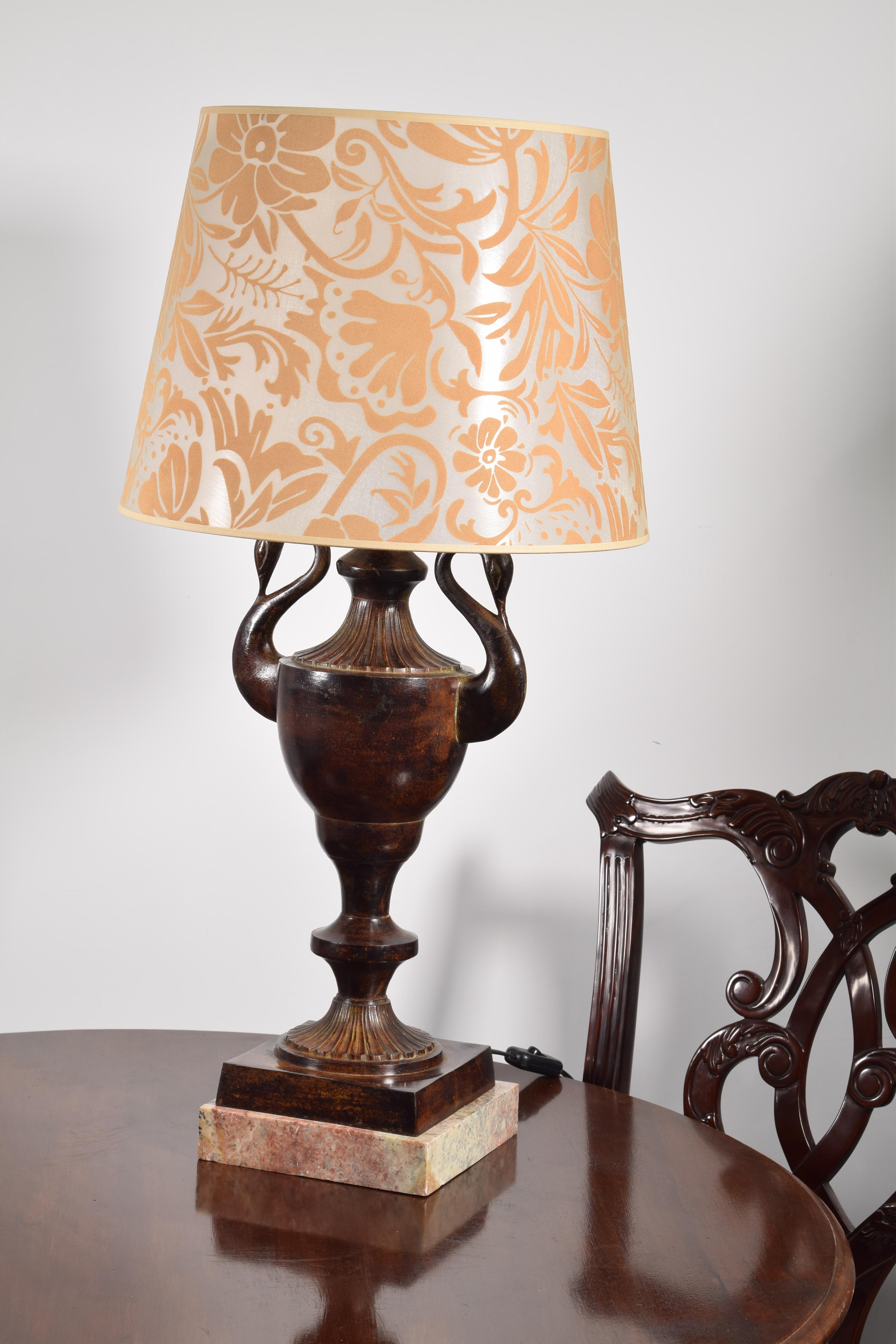Empire Style Table Lamp (No Shade). Bronze, Marble In Good Condition For Sale In Madrid, ES