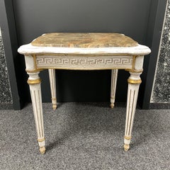 Empire Style Table, Shabby Chic, Chippy White and Gold, Marble Top, 1950s