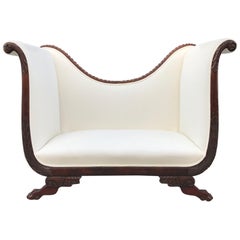 Empire Style Tall Back Loveseat with Carved Mahogany Base