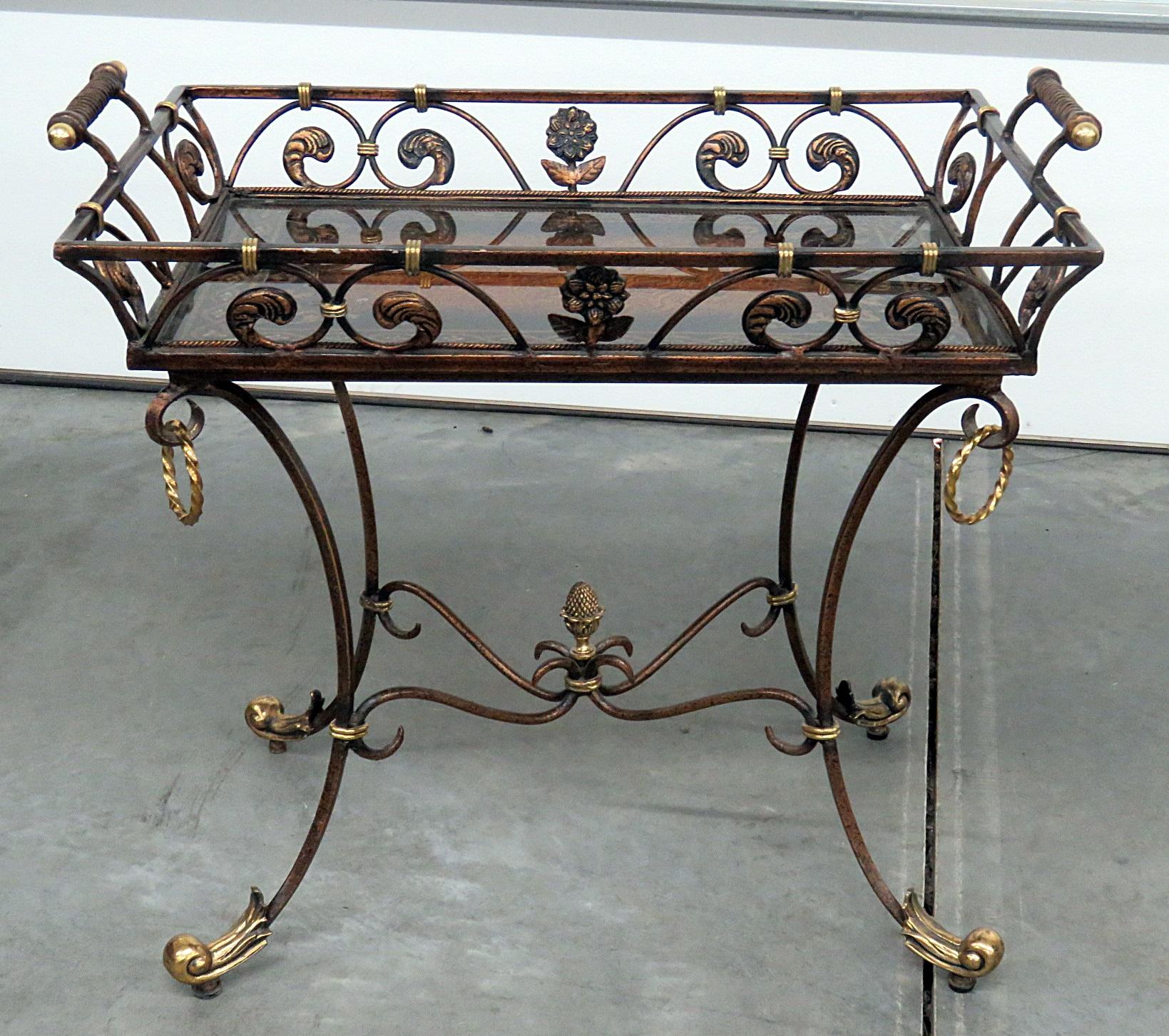 Empire style 2-piece tray top table with brass accents.