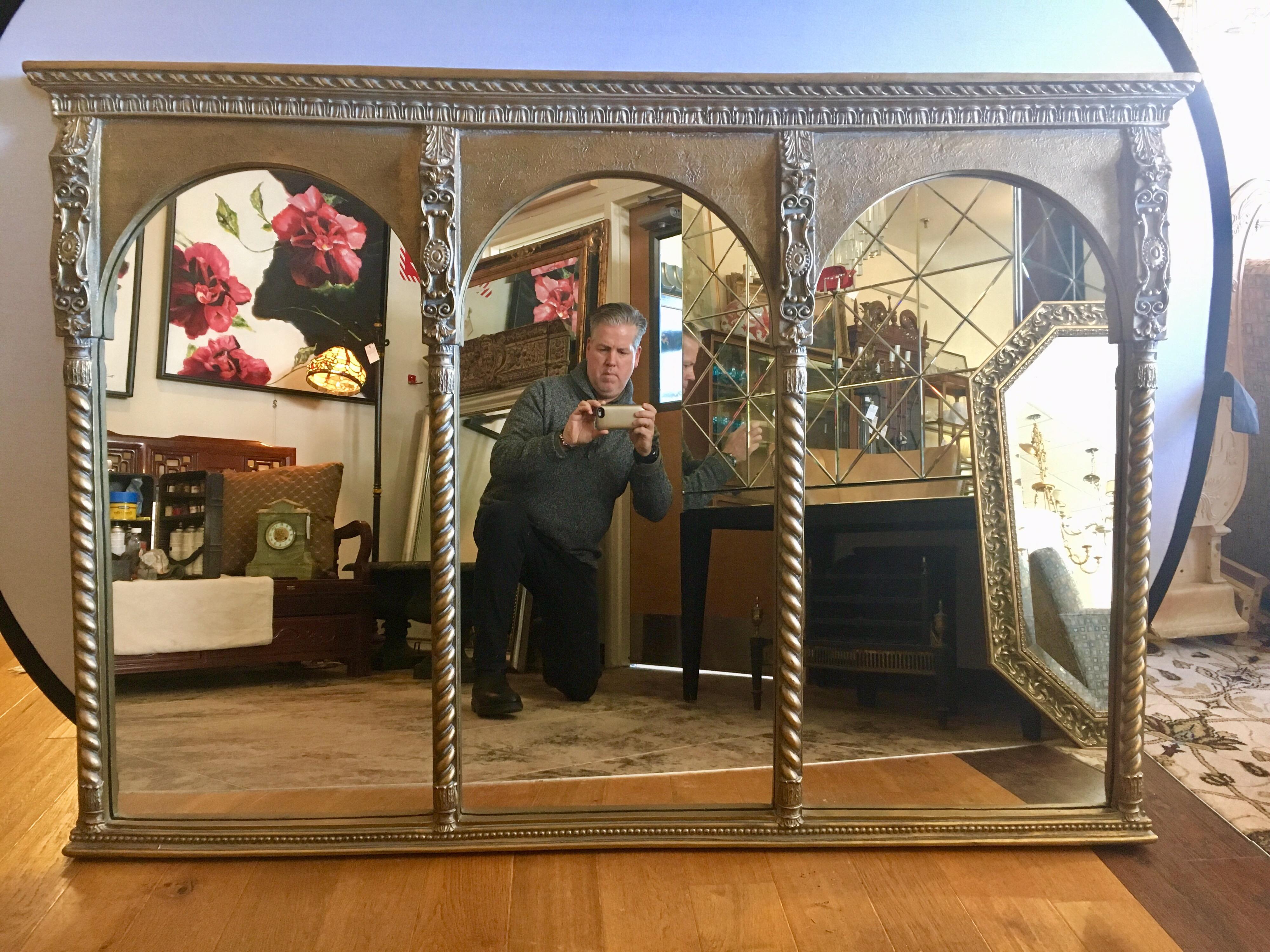 Large Empire Style Triptych Three Part Gilt Mantel Mirror 1