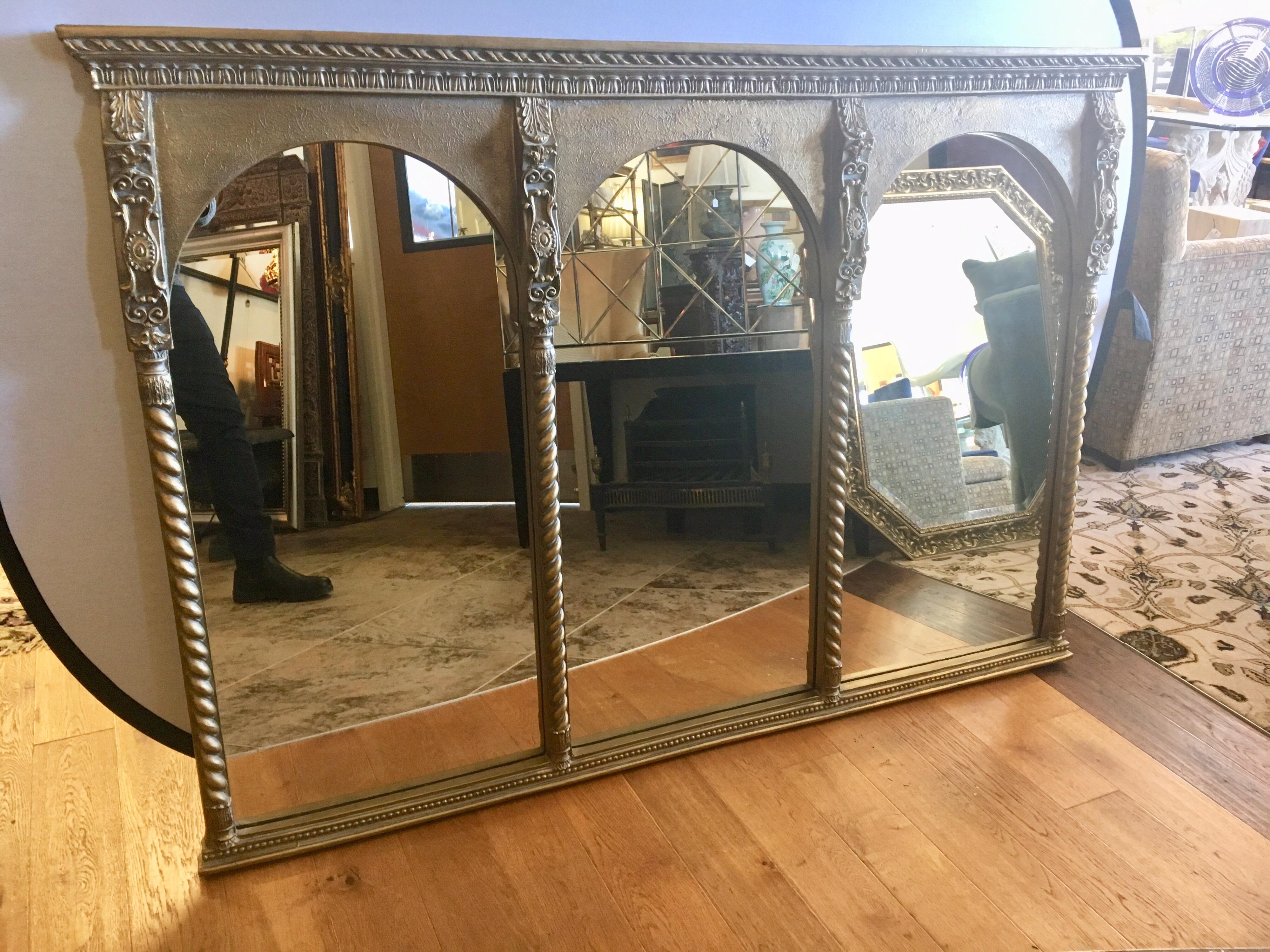 Large Empire Style Triptych Three Part Gilt Mantel Mirror 2