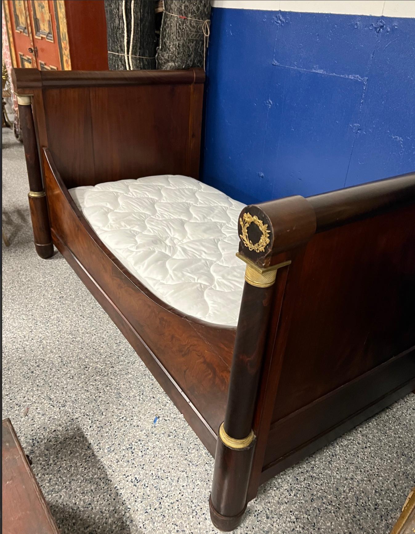19th Century Empire Style Twin Bed with Brass Ormolu Decoration
