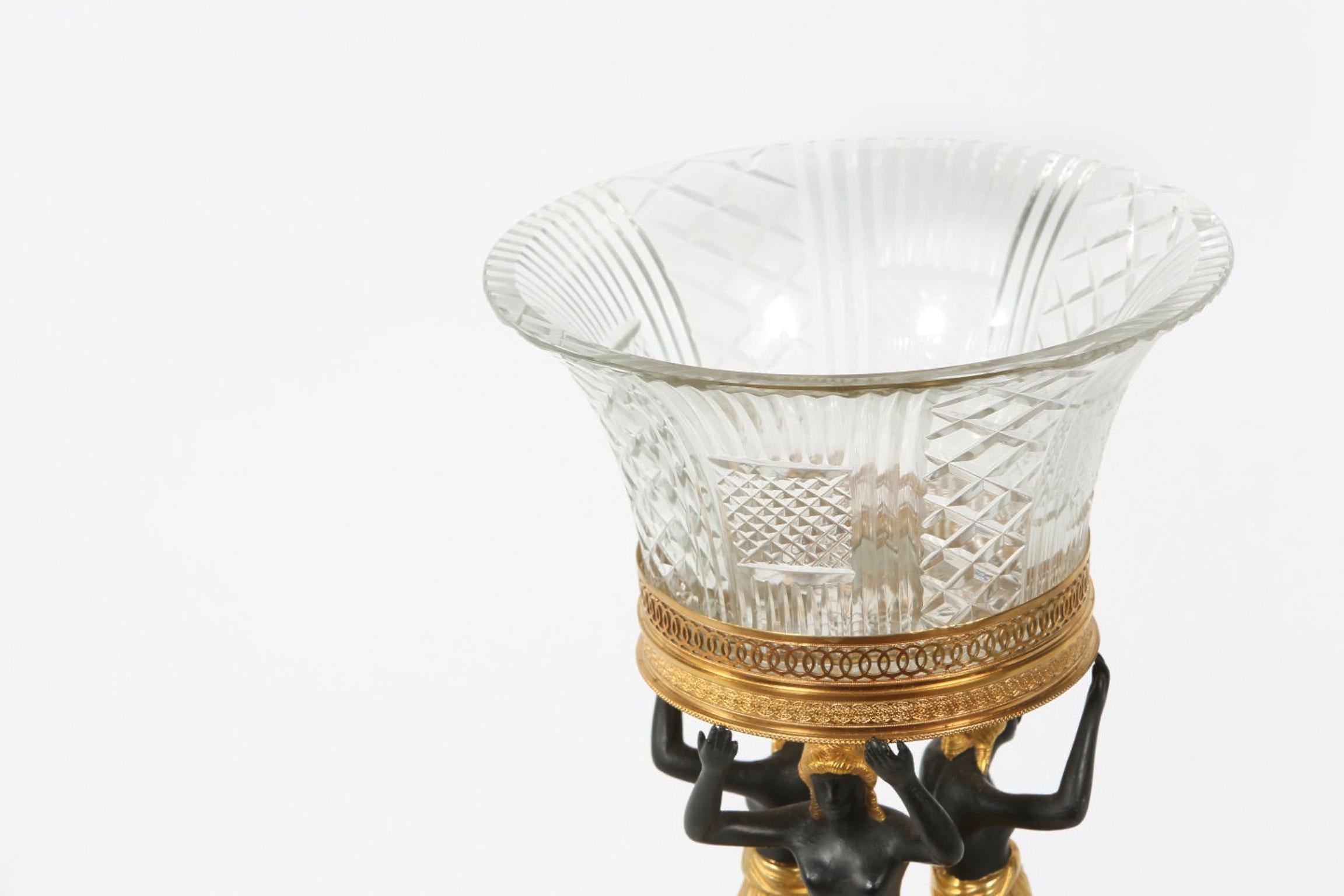 Empire Style Two Tone Gilt Pedestal / Cut Glass Tazza  4