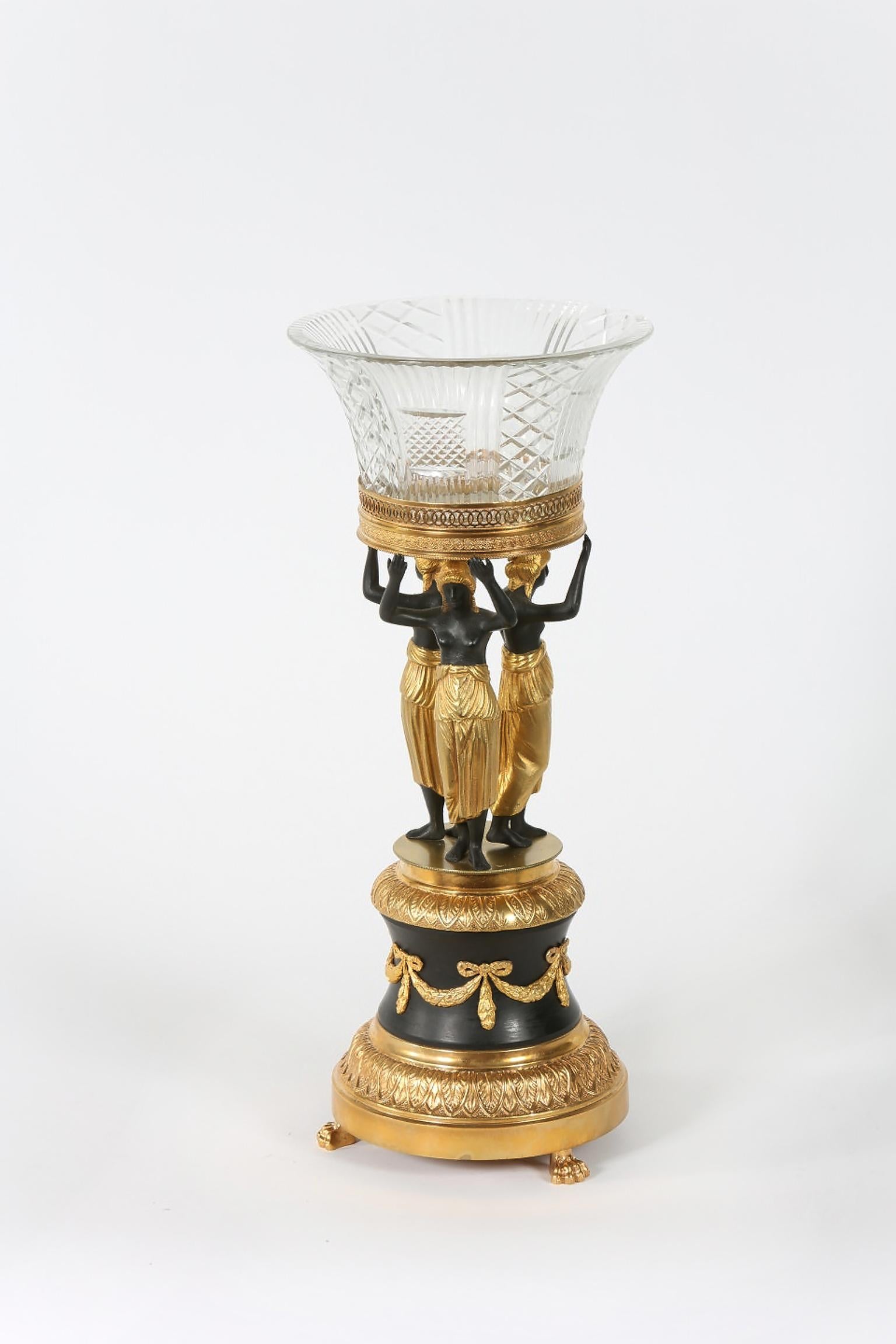 Early 20th Century Empire Style Two Tone Gilt Pedestal / Cut Glass Tazza 