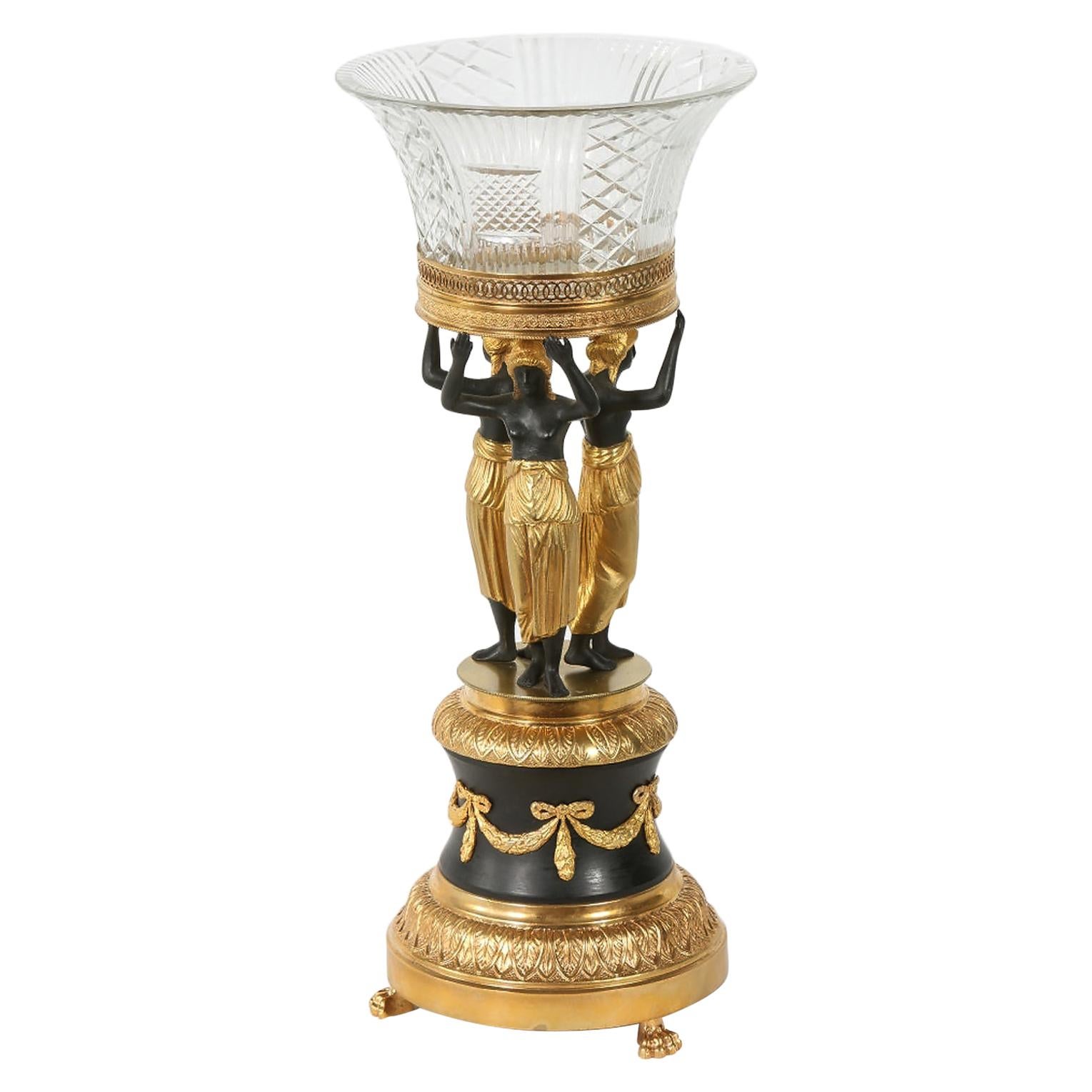 Empire Style Two Tone Gilt Pedestal / Cut Glass Tazza 