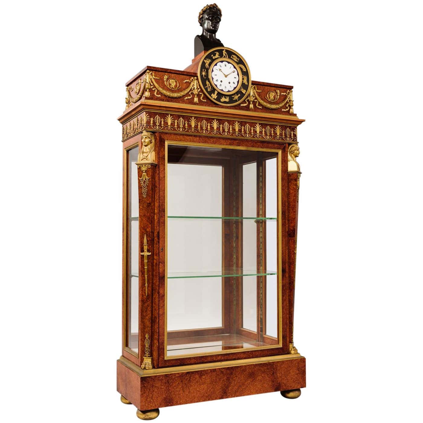 Empire Style Vitrine Cabinet with Integral Clock by Eugene Brunet For ...