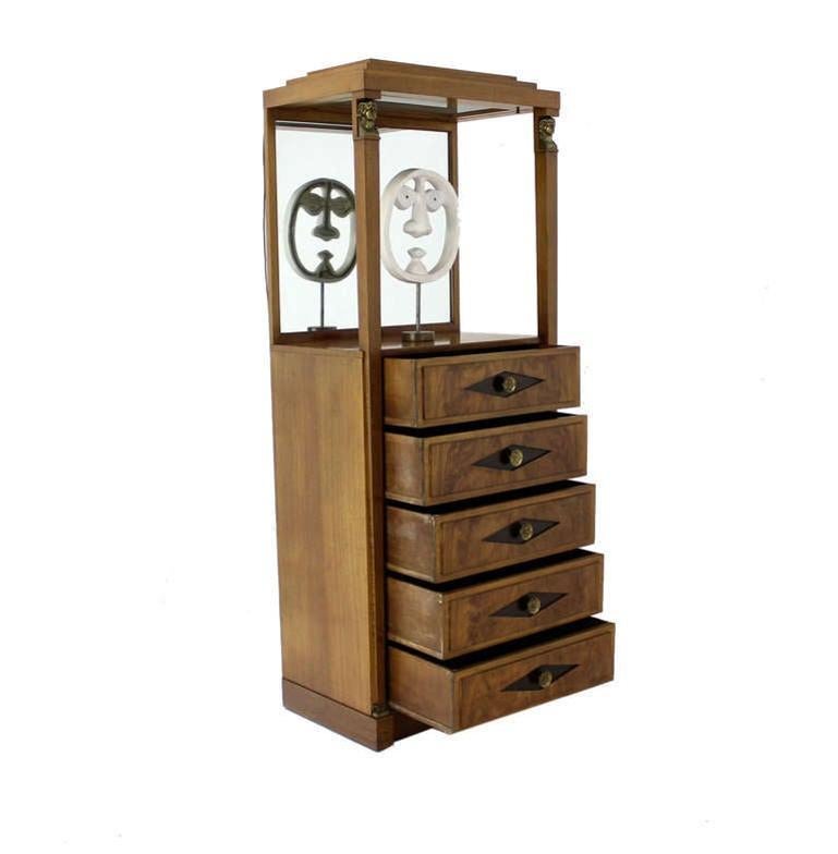 Brass Empire Style Vitrine Light Up Display Cabinet Pedestal Chest of Drawers NINT! For Sale