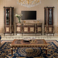 Empire-Style Vitrine with Inlays and Gold Leaf Decorations by Modenese Gastone