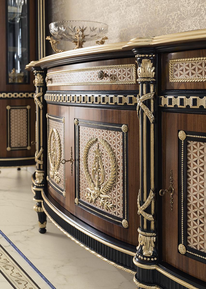 Contemporary Empire-Style Vitrine with Inlays and Gold Leaf Decorations by Modenese Gastone For Sale