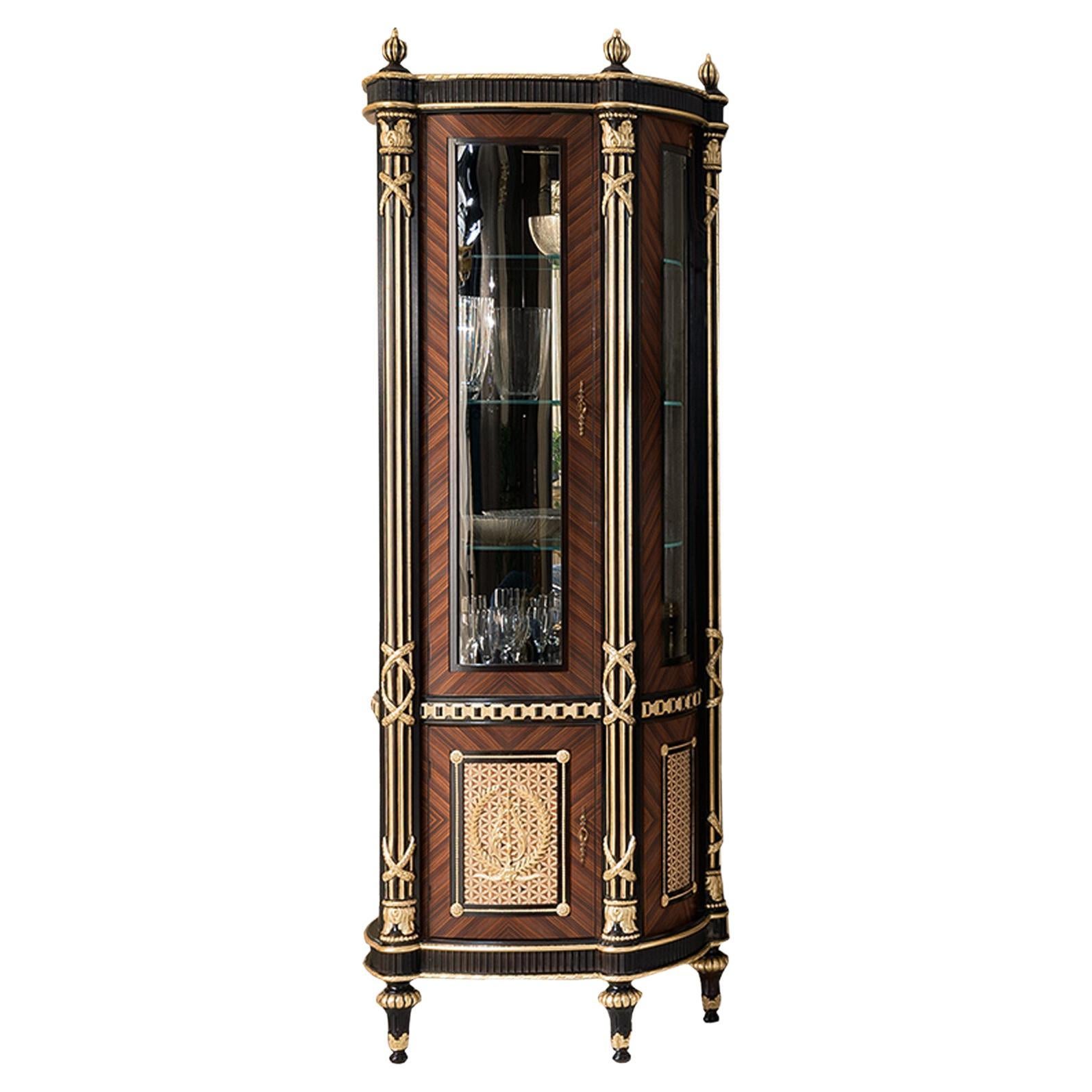 Empire-Style Vitrine with Inlays and Gold Leaf Decorations by Modenese Gastone For Sale