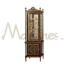 Empire-Style Vitrine with Inlays, Handmade Columns and Gold Leaf Decorations