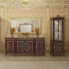 Empire-Style Vitrine with Inlays, Handmade Columns and Gold Leaf Decorations